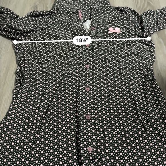 Betsey Johnson Black & Pink Heart Print 3/4 Sleeve Button Down Sleep Dress Sz M - Picture 7 of 8